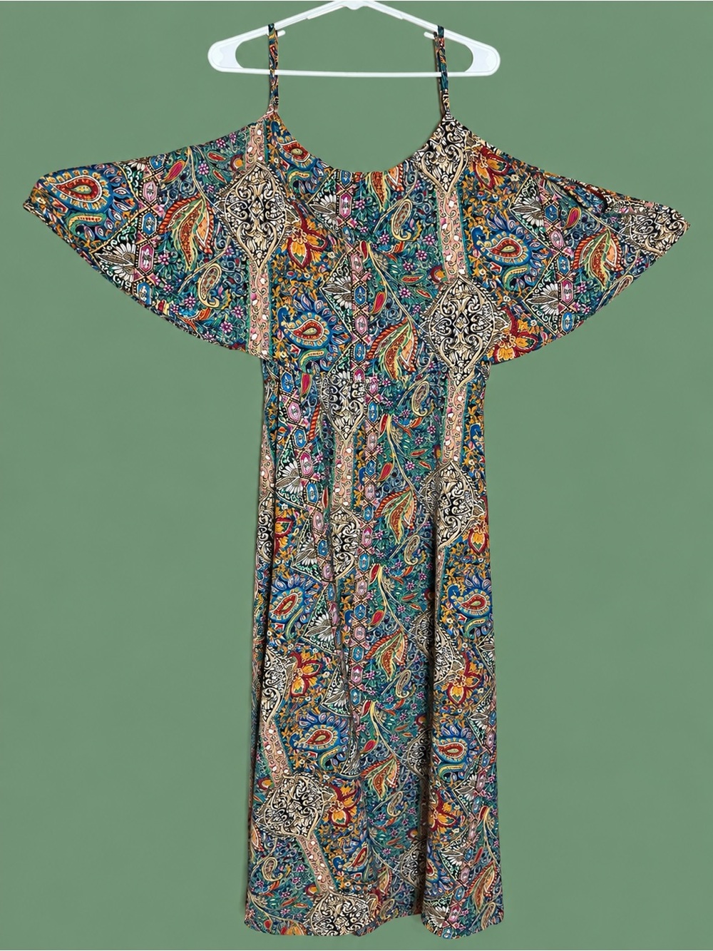 SHEIN Teal Paisley Cold-Shoulder Maxi Dress